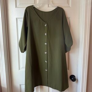 Olive Green Button-Down Women's Top